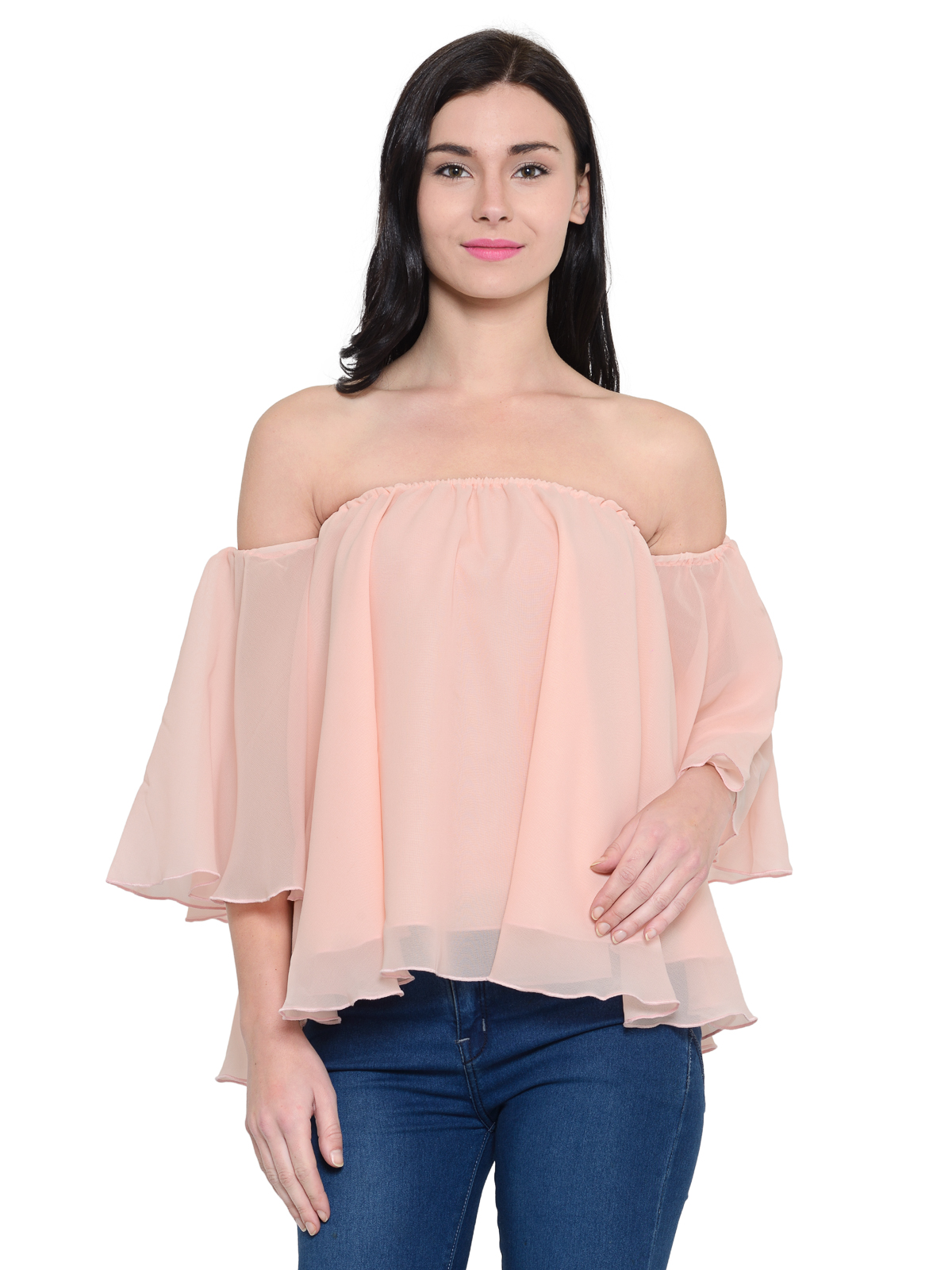 off shoulder frilled sleeves top